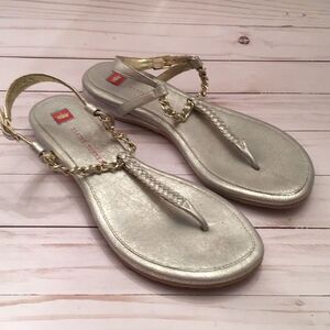 Elaine Turner Silver Braid/Chain Thong Sandal